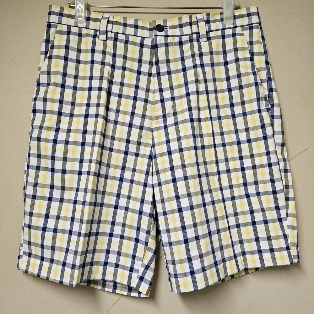 Chaps Golf Plaid Shorts Size 34 – Yellow Navy White Check | Polyester Blend